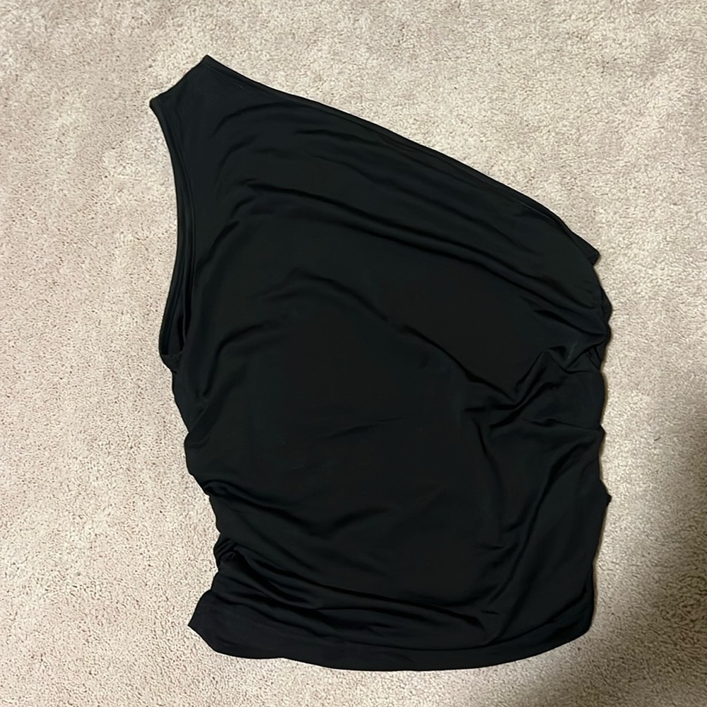 size medium black rouched one shoulder top